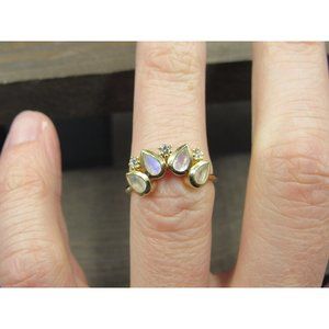 Size 6 Gold Over Sterling Silver Faux Gems And Crystal Open Band Ring